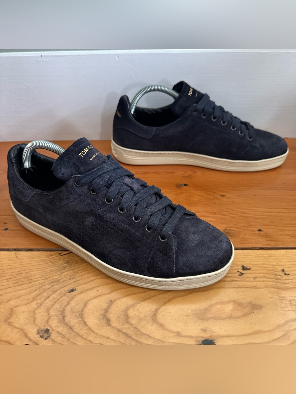 Tom Ford Men’s Size 8 Blue Suede Warwick Low-Top Sneakers Shoes Lace Up Italy